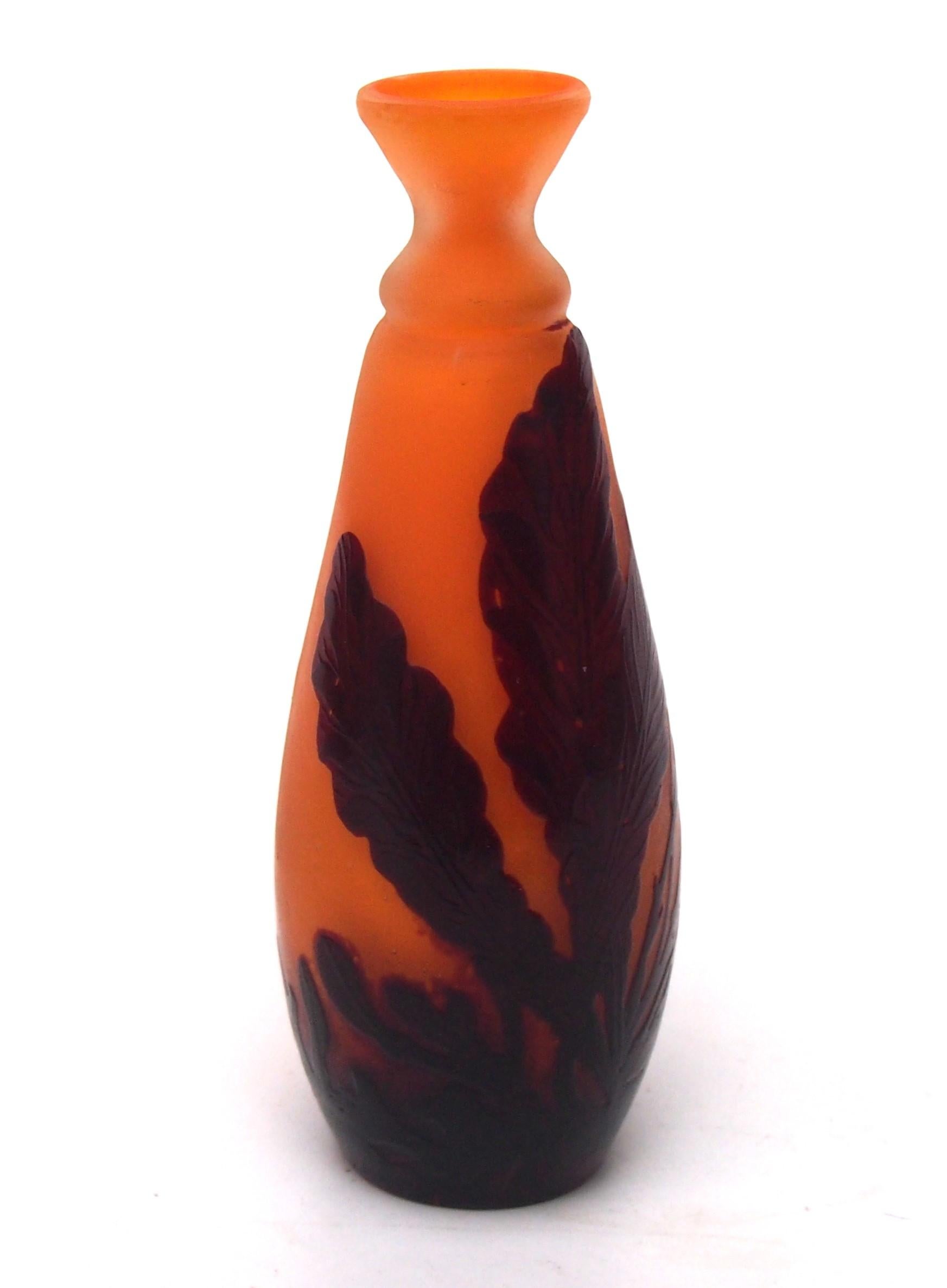 Early 20th Century Rare French Art Nouveau Emile Galle Cameo Glass Vase Seaweed -Wartime Production For Sale