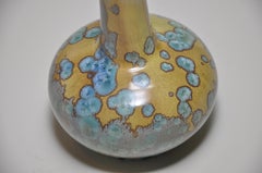 Rare French Art Nouveau Green Blue Yellow Ceramic Vase Pot by Alfred Renoleau