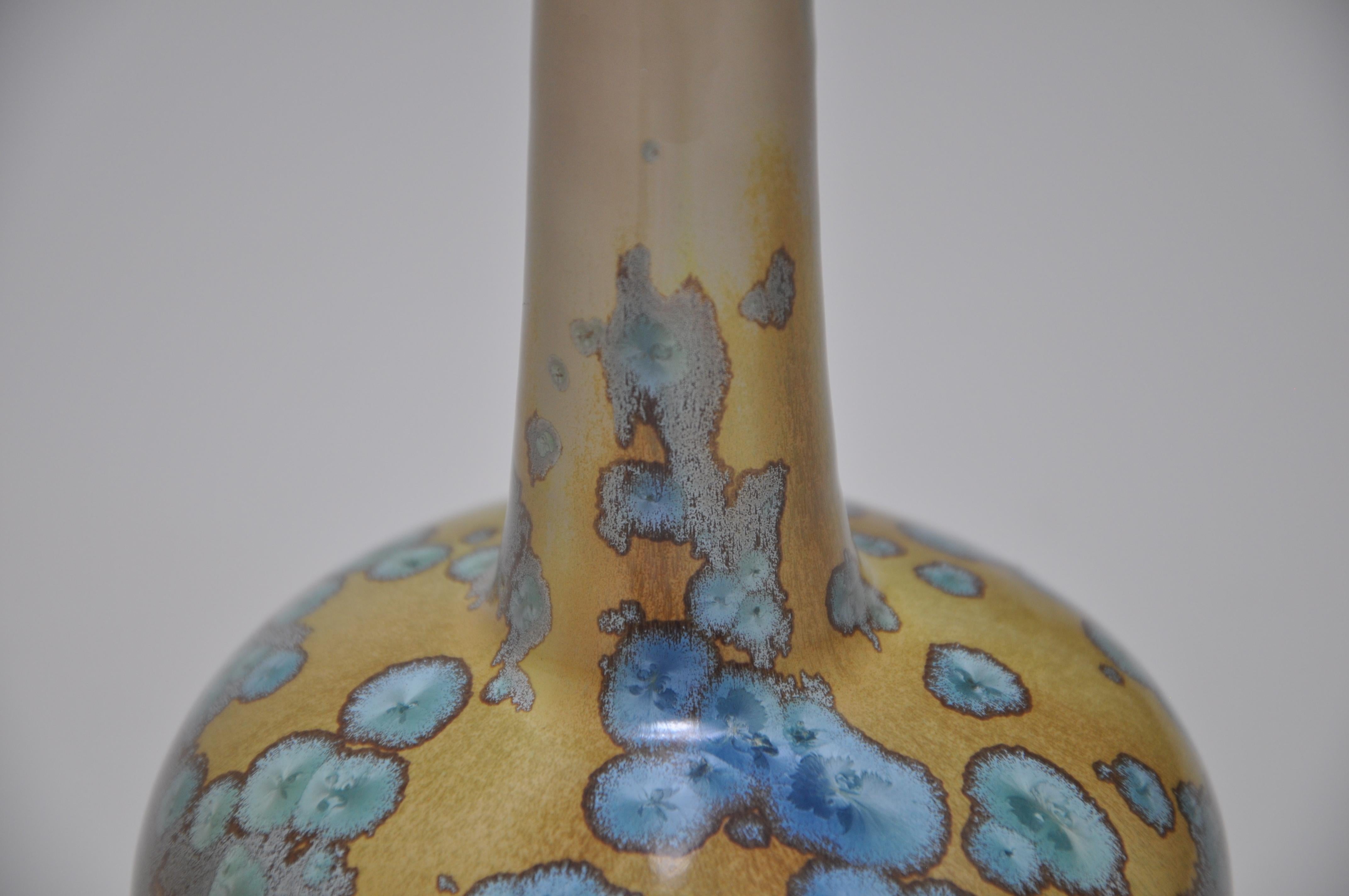 Céramique Rare vase en céramique Art nouveau français vert bleu jaune par Alfred Renoleau en vente