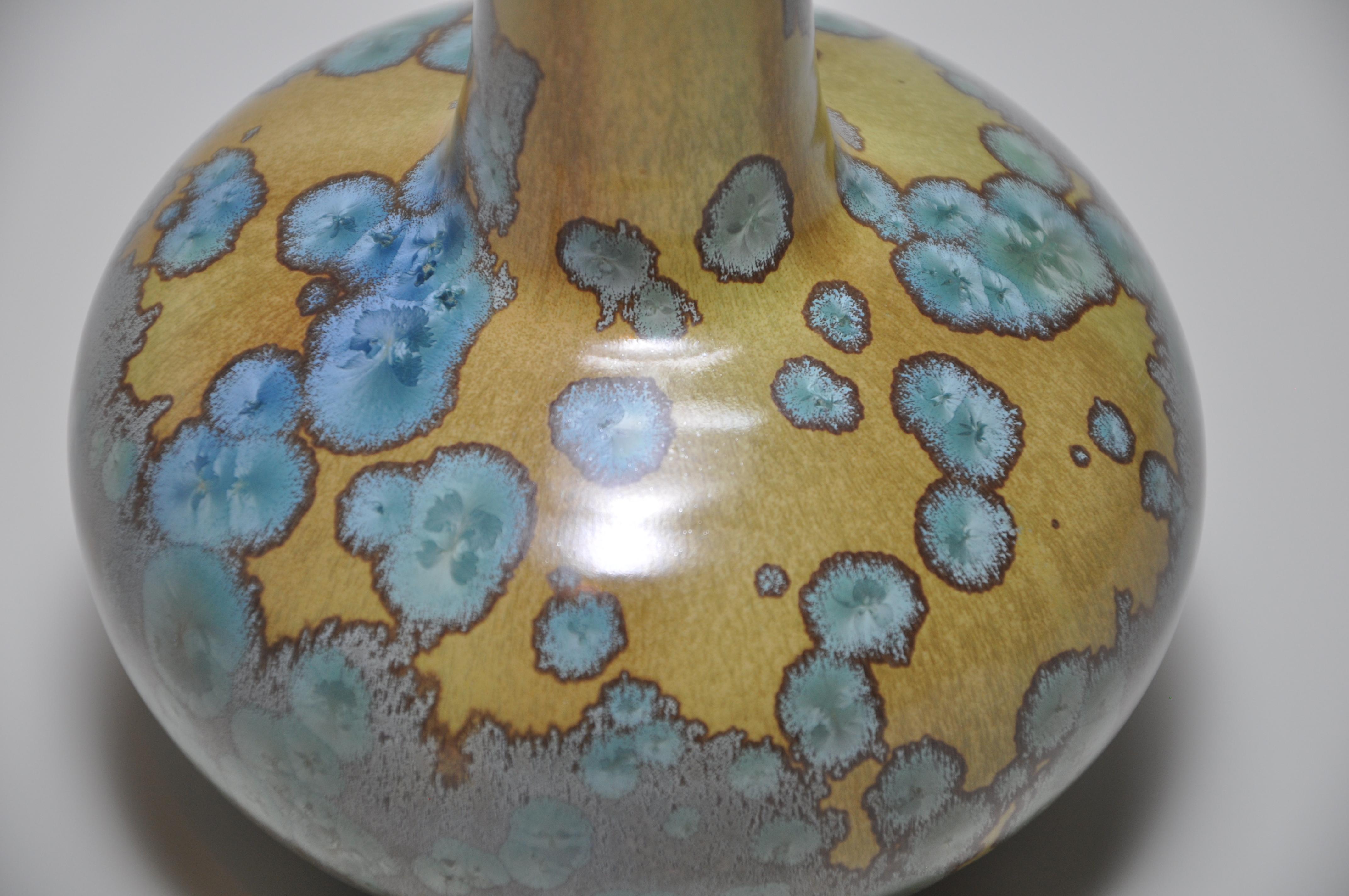 Rare vase en céramique Art nouveau français vert bleu jaune par Alfred Renoleau en vente 1