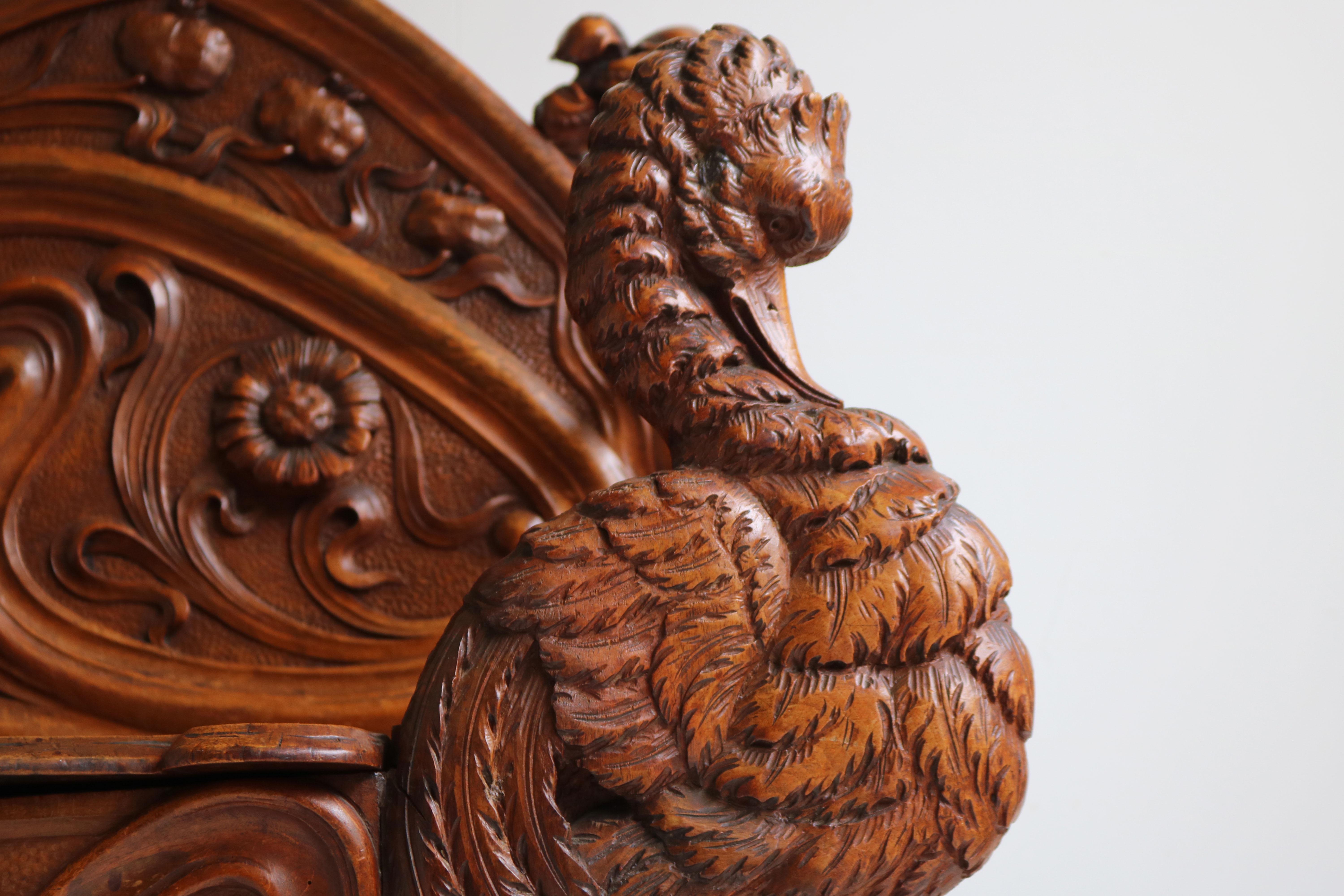 Early 20th Century Rare French Art Nouveau / Jugendstil Hall Bench Attributed to Louis Majorelle