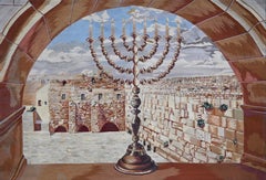 Rare French Aubusson Tapestry - Menorah in front of the Wailing Wall - No. 1663