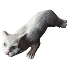 Seltene französische Fayence Dachziegel Katze mit Glasaugen