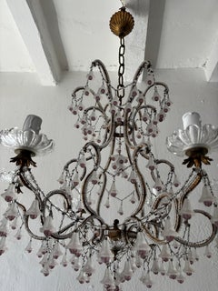 Seltener französischer Murano-Kronleuchter mit Blumenglocken und Amethystperlen, um 1930