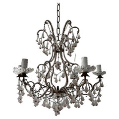 Vintage Rare French Beaded Murano Flower Bells Amethyst Beads Chandelier, circa 1930