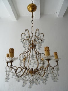 Rare French Beaded Murano Flower Bells Blue Beads Chandelier, circa 1930