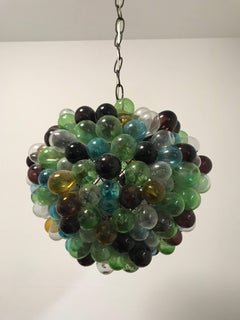 Rare lustre à raisins en verre soufflé français