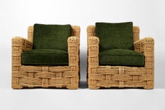 Rare sedie da club francesi in rafia intrecciata di Adrien Audoux e Frida Minnet