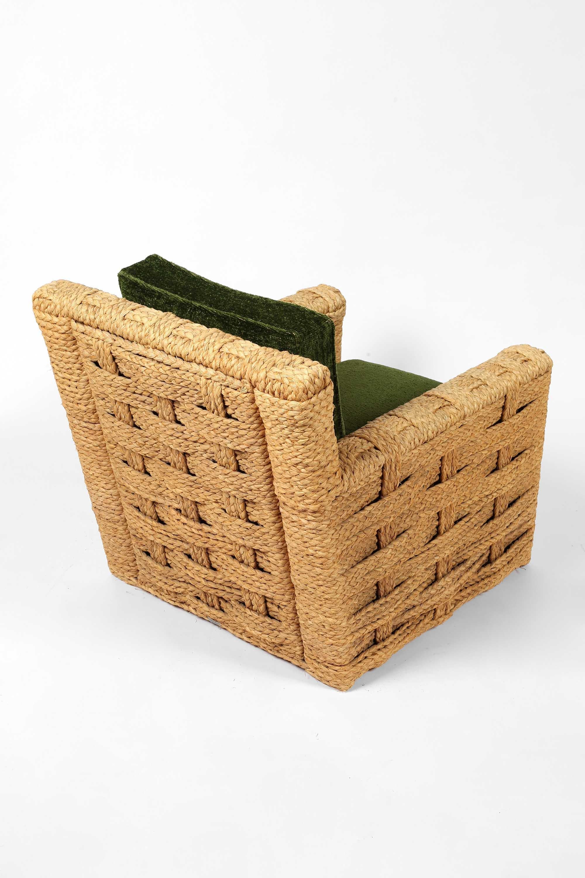 Rare fauteuils club en raphia tressé d'Adrien Audoux et Frida Minnet en vente 2