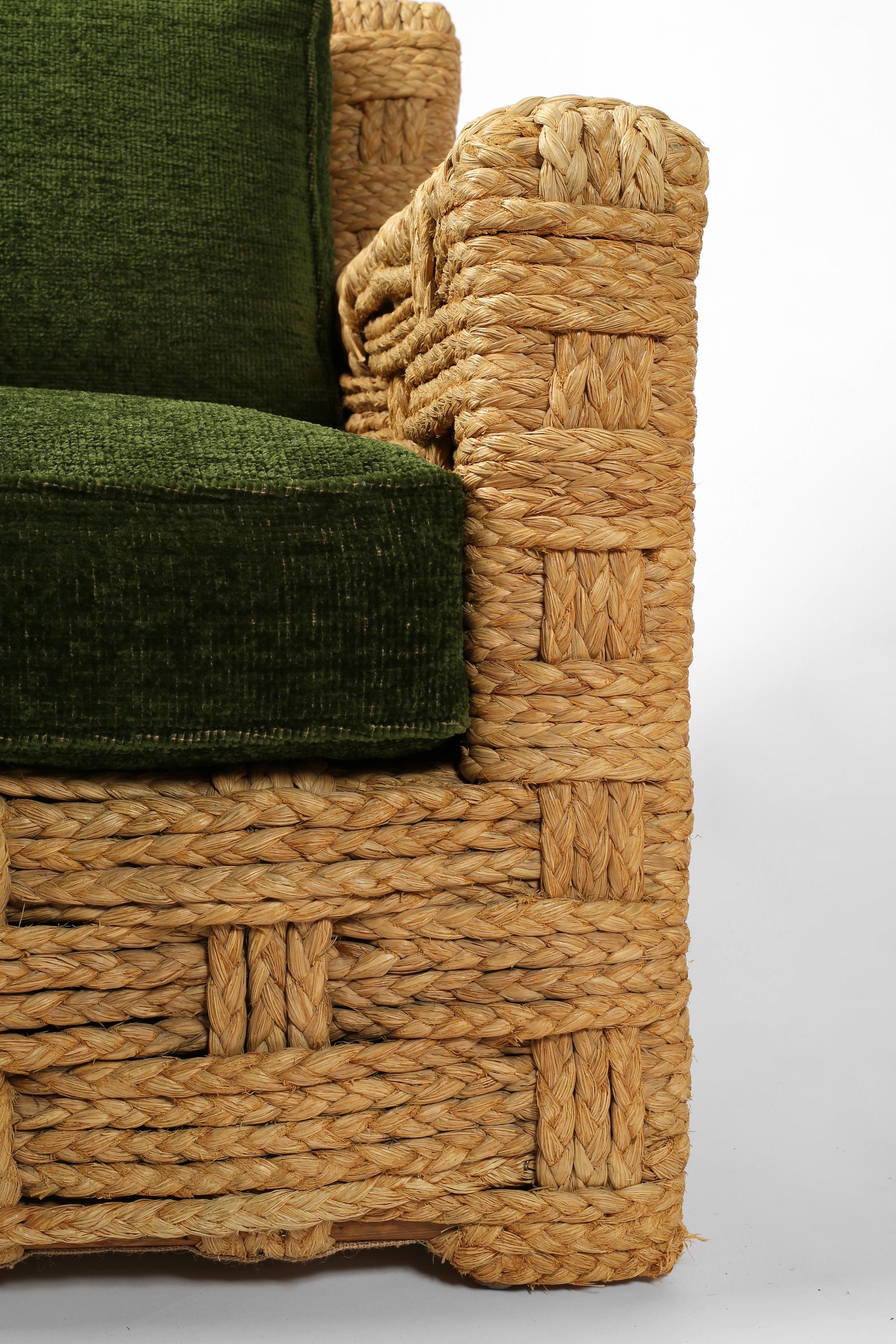 Rare fauteuils club en raphia tressé d'Adrien Audoux et Frida Minnet en vente 3