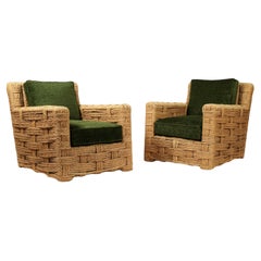 Rare French Braided Raffia Club Chairs By Adrien Audoux & Frida Minnet