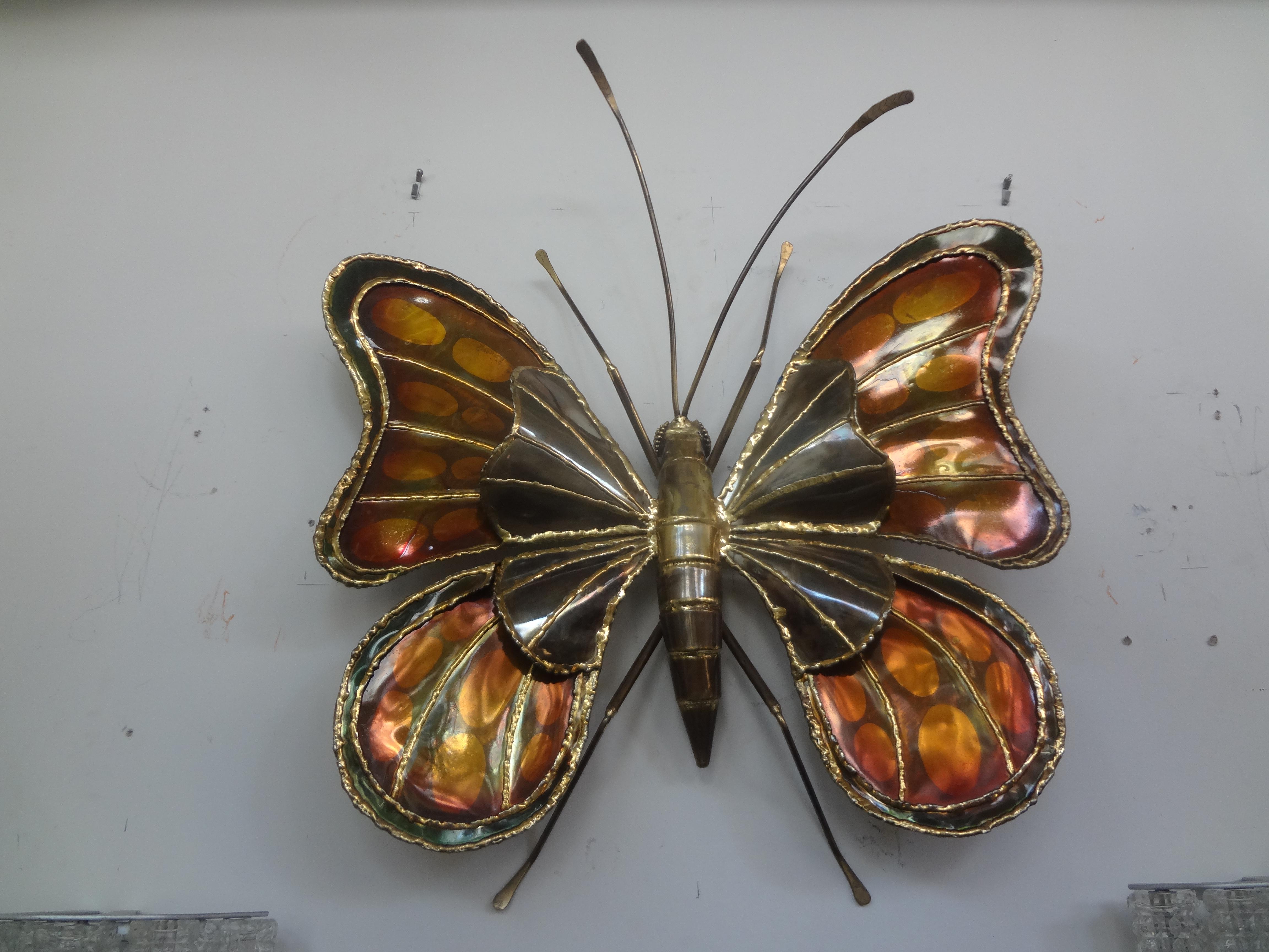 Rare Large French Brass Butterfly Sconce Attributed to Henri Fernandez For Sale 5