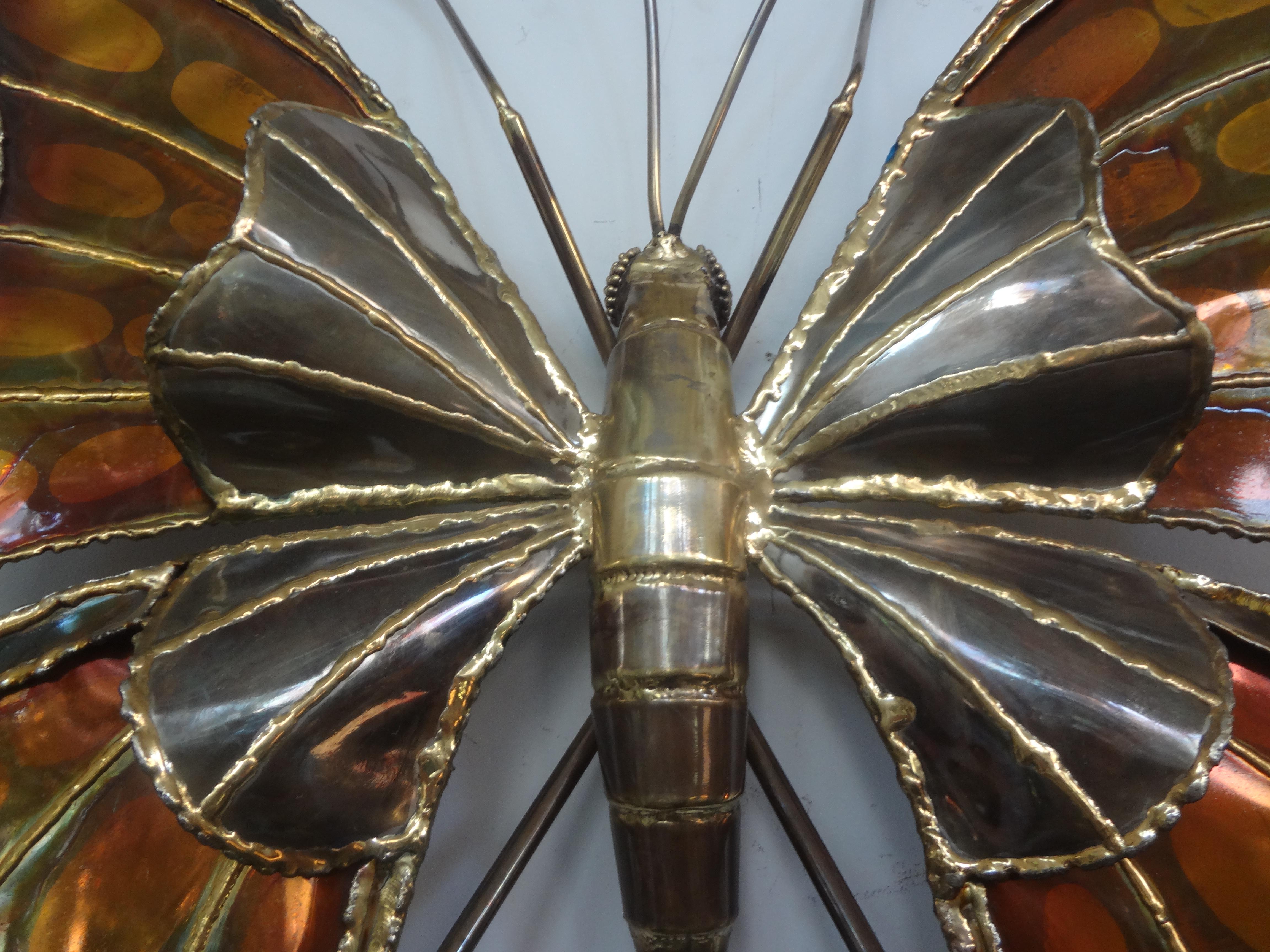 Hollywood Regency Rare Large French Brass Butterfly Sconce Attributed to Henri Fernandez For Sale