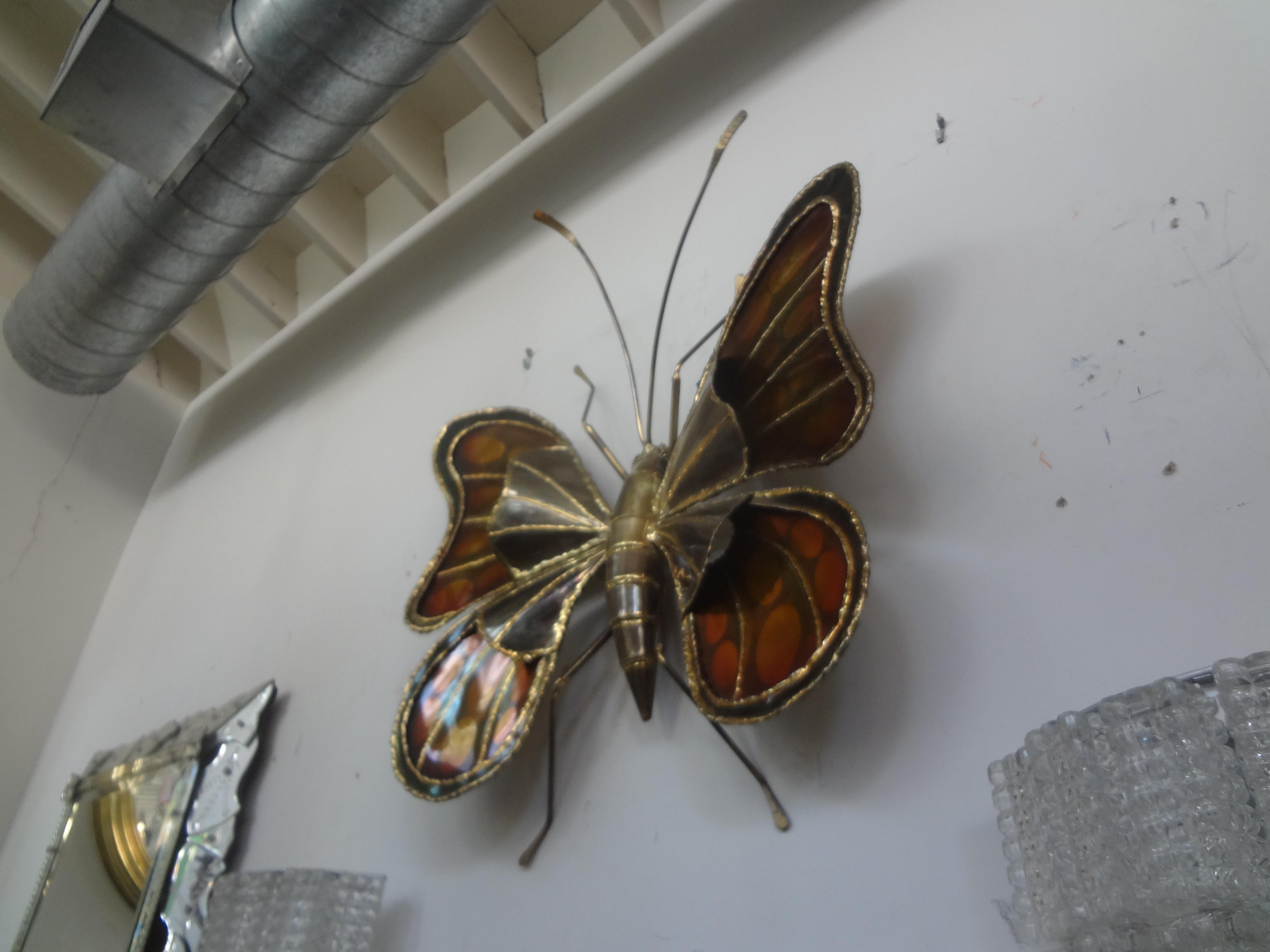 Rare Large French Brass Butterfly Sconce Attributed to Henri Fernandez For Sale 4