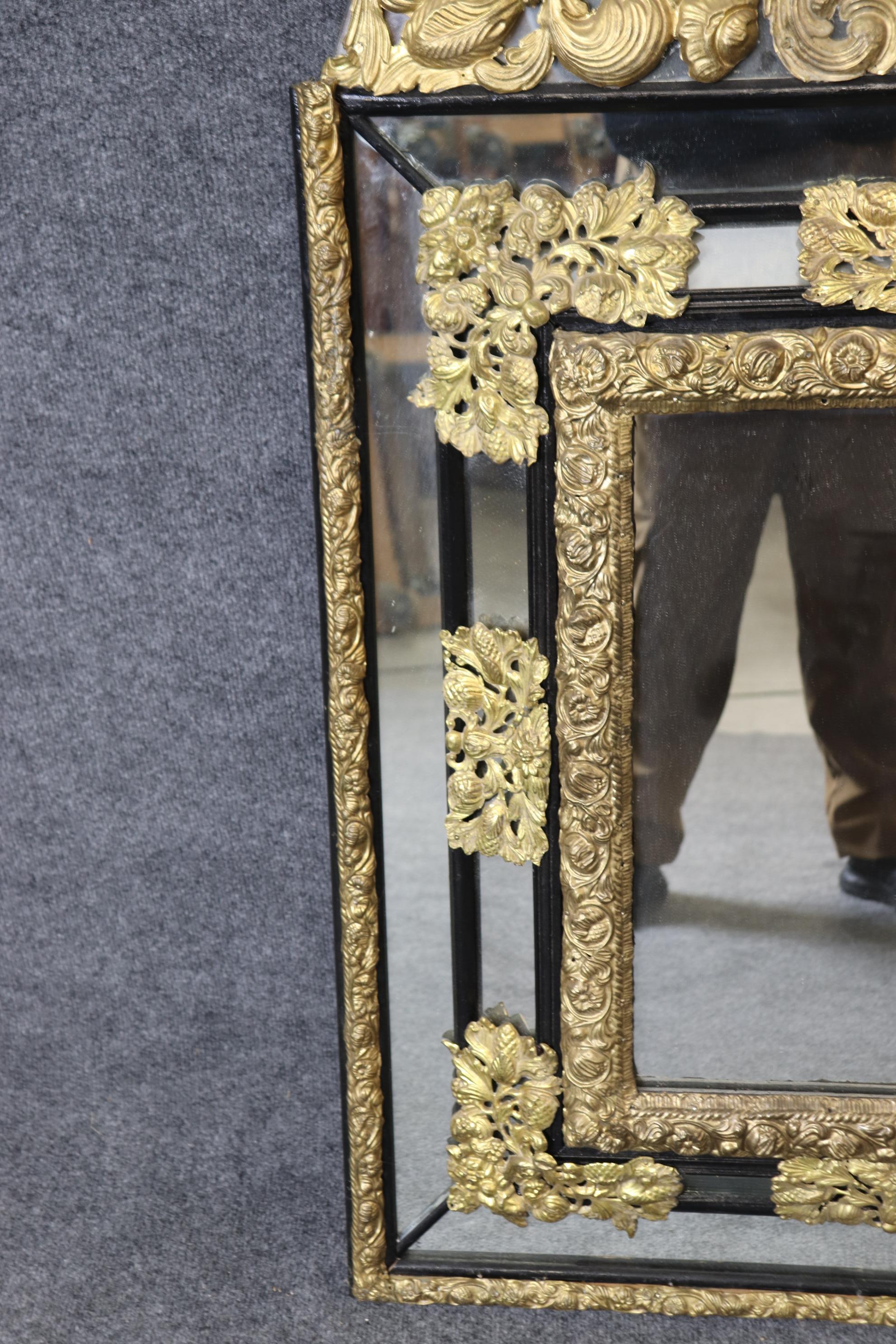 Rare French Brass Repousse Three-Dimensional Cushion Mirror Circa 1920 For Sale 5