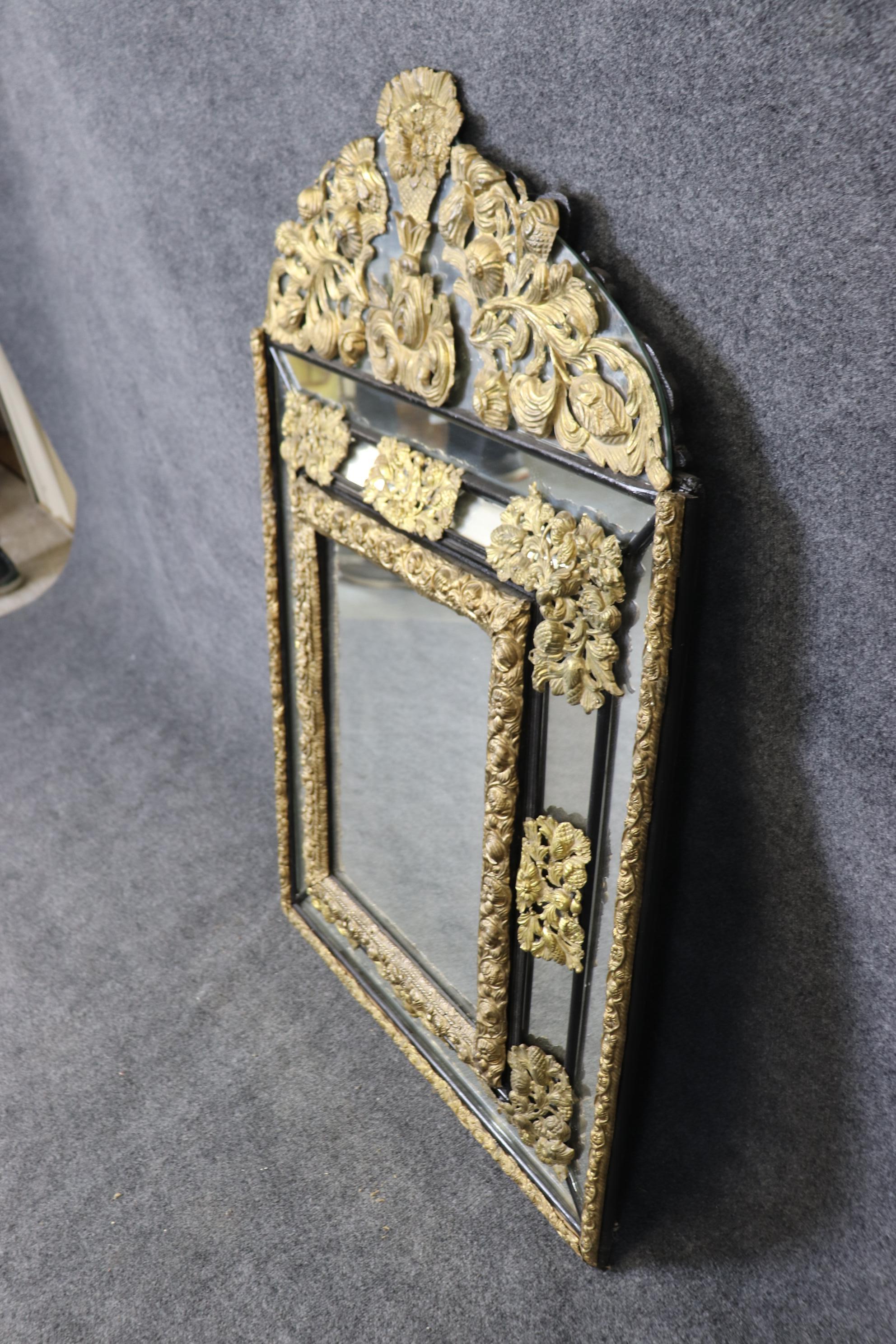 Rare French Brass Repousse Three-Dimensional Cushion Mirror Circa 1920 For Sale 7
