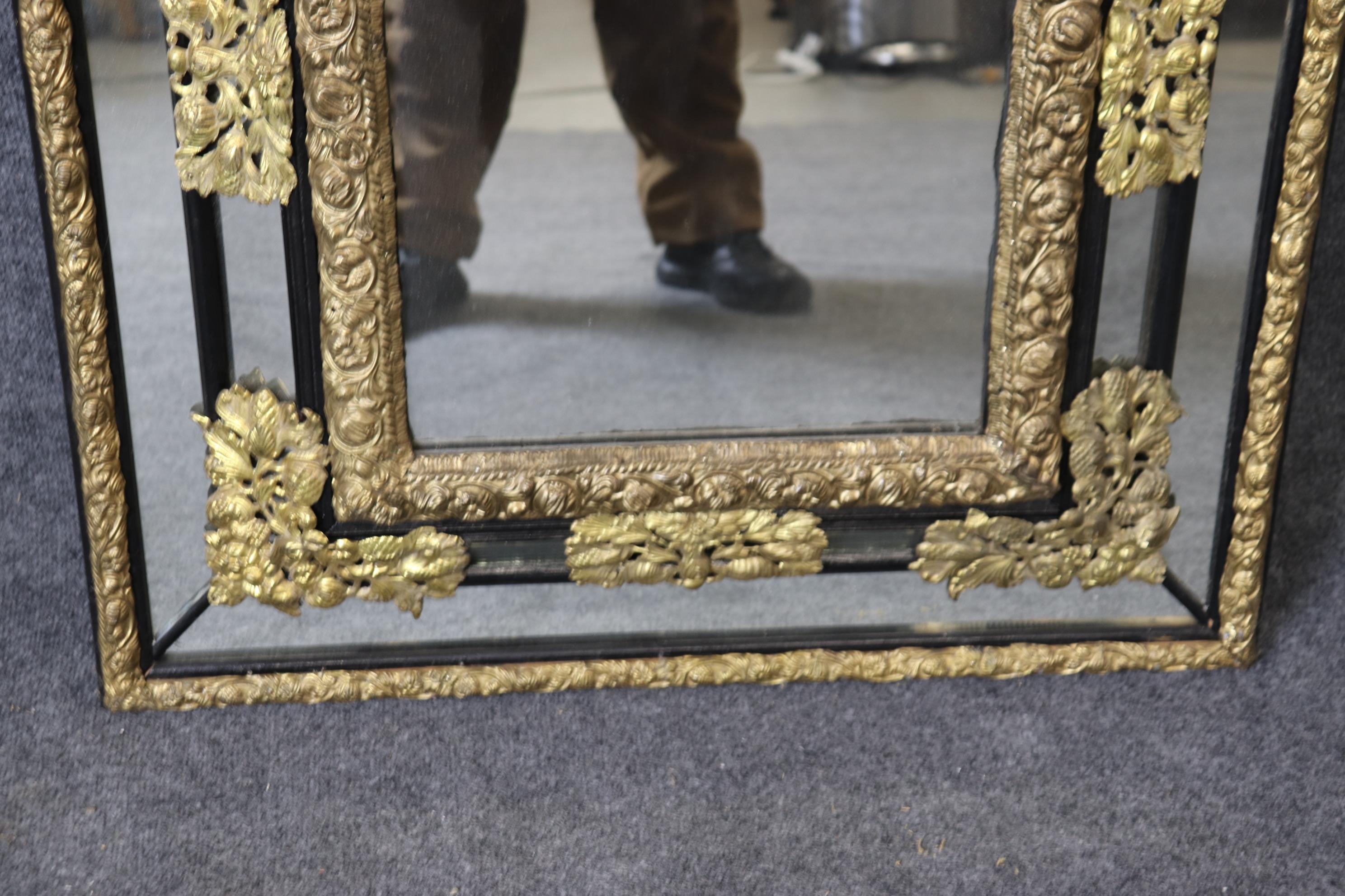 Rare French Brass Repousse Three-Dimensional Cushion Mirror Circa 1920 For Sale 4
