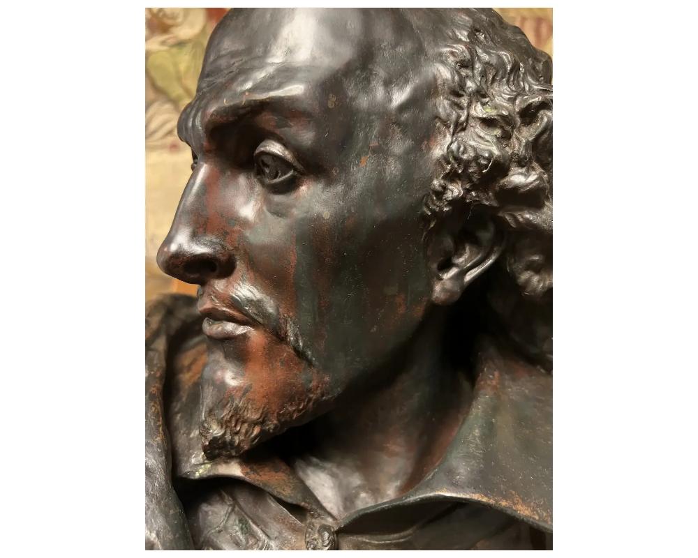 Rare French bronze bust of William Shakespeare by Carrier Belleuse and Pinedo, c For Sale 5