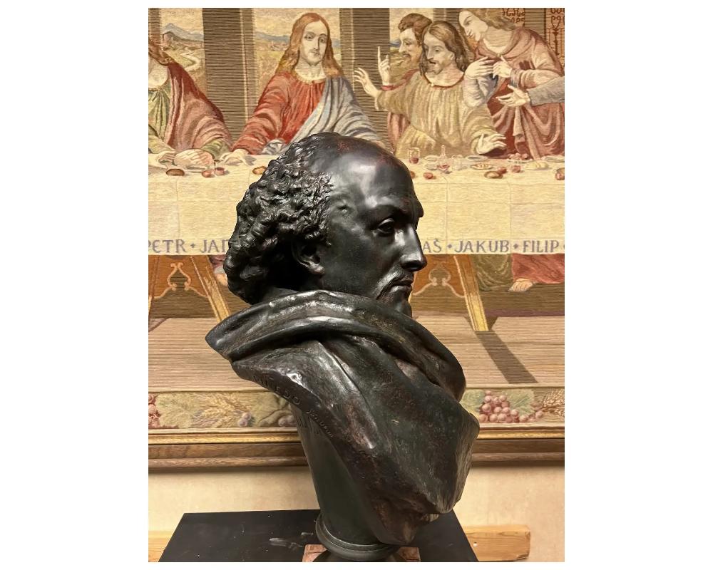 Rare French bronze bust of William Shakespeare by Carrier Belleuse and Pinedo, c For Sale 7