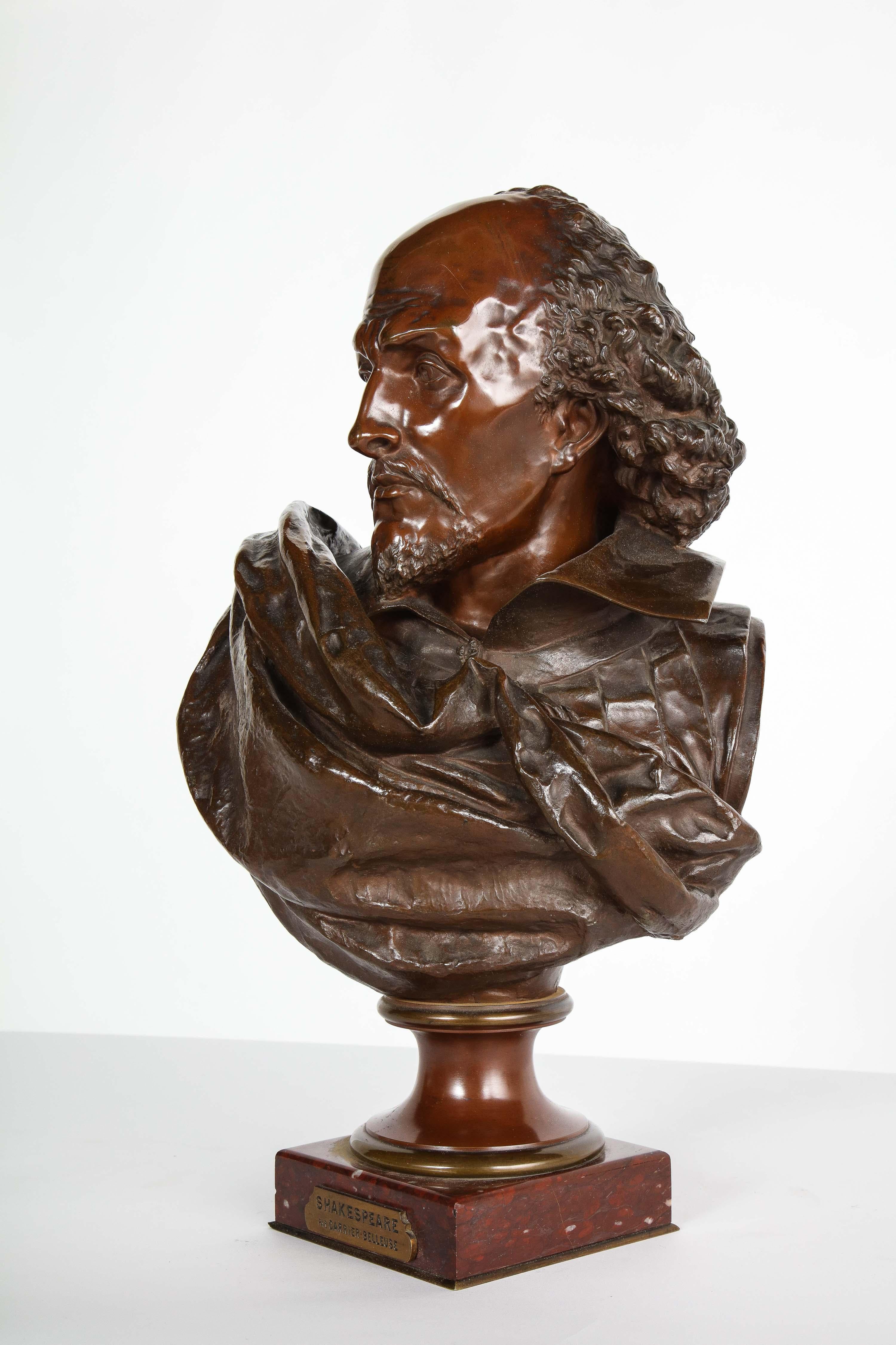 Rare French Bronze Bust of William Shakespeare by Carrier Belleuse and Pinedo 6