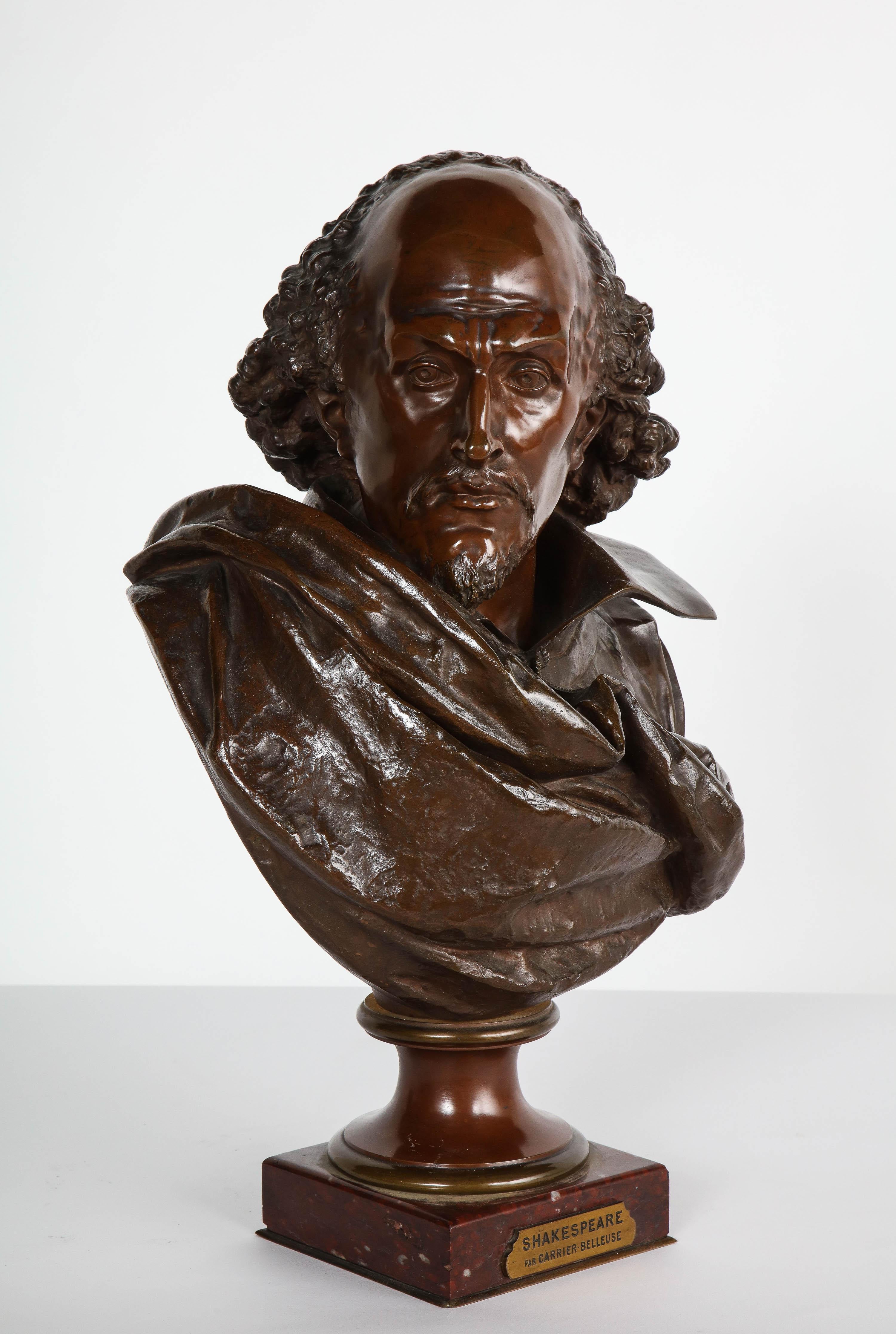 Rare French Bronze Bust of William Shakespeare by Carrier Belleuse and Pinedo 14