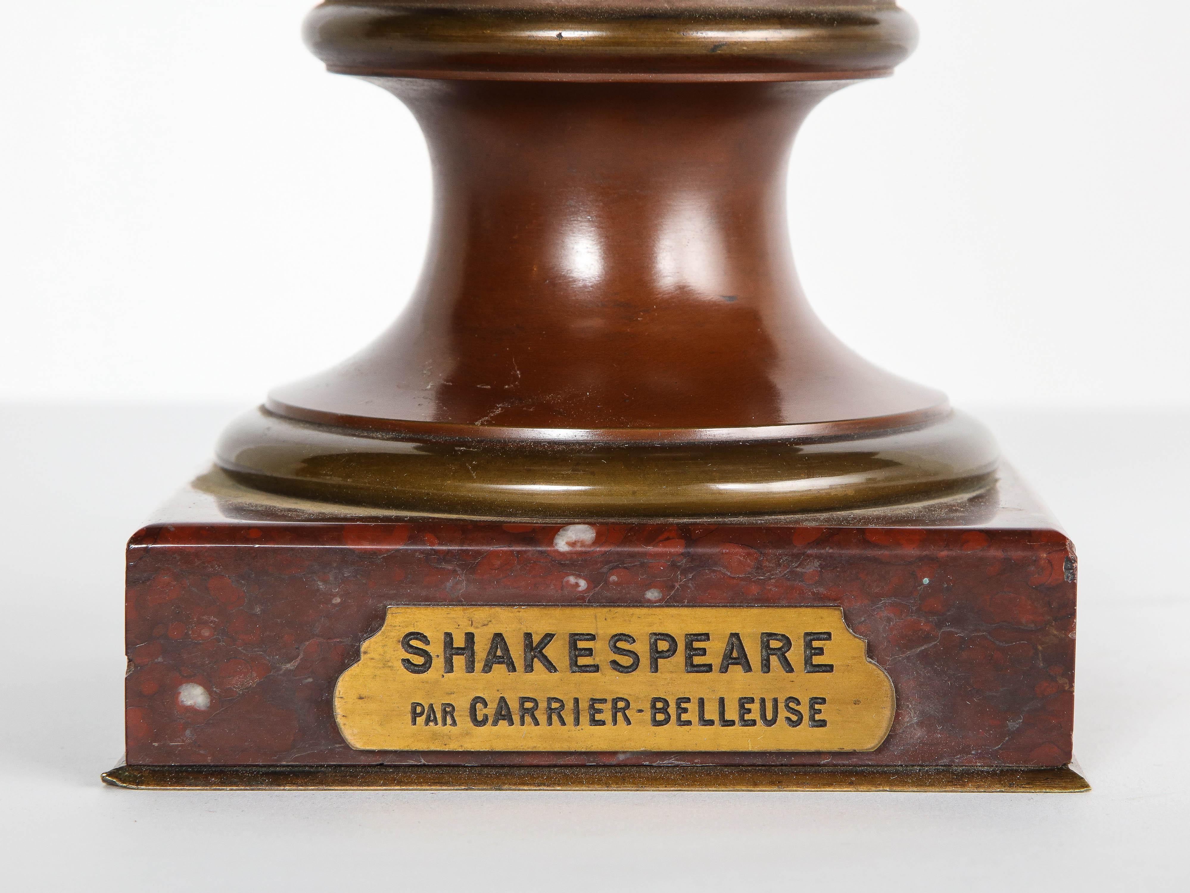 Rare French Bronze Bust of William Shakespeare by Carrier Belleuse and Pinedo 1