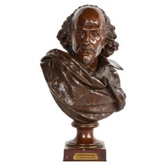 Rare buste français en bronze de William Shakespeare par Carrier Belleuse et Pinedo