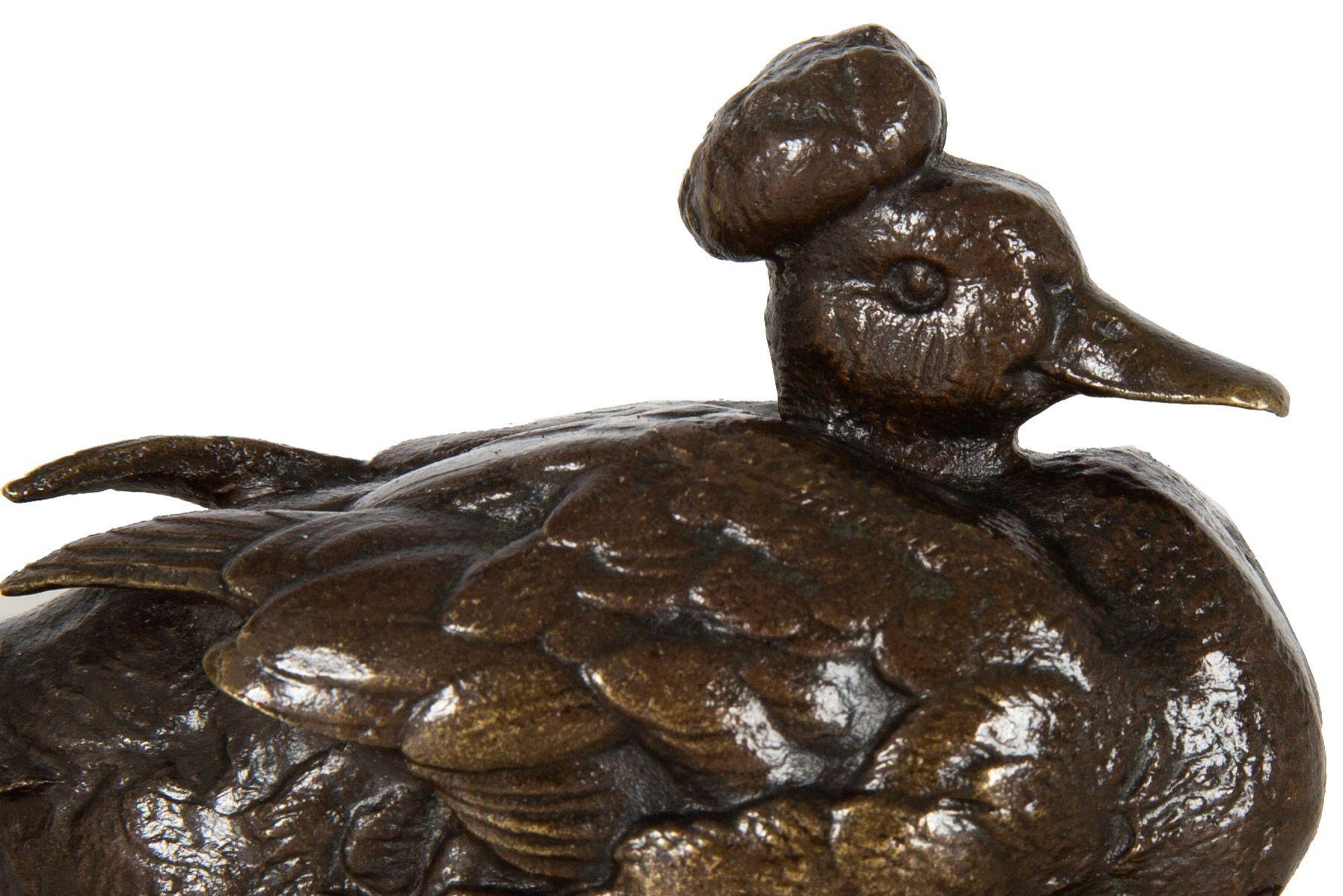Rare French Bronze Sculpture “Crested Duck” by Henri Alfred Jacquemart For Sale 5