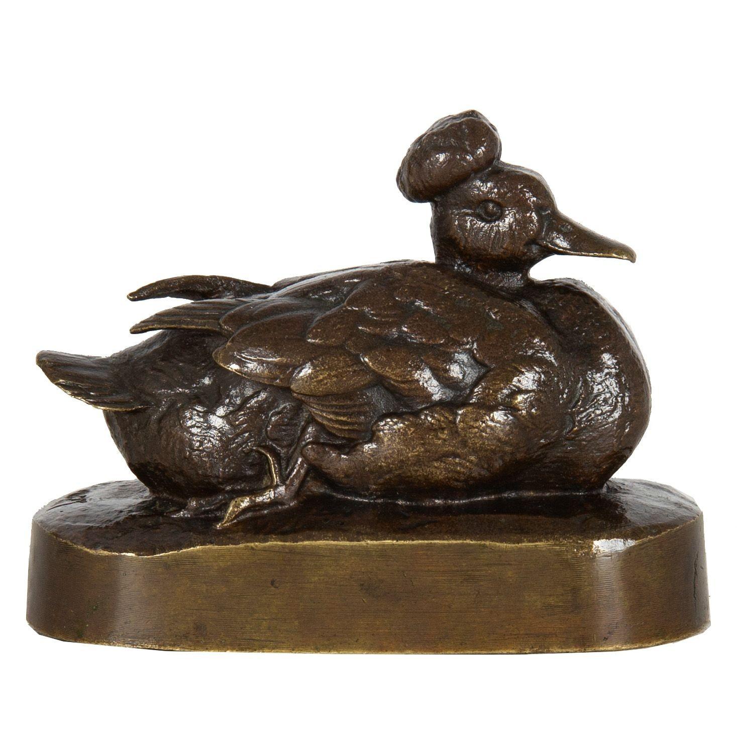 Romantic Rare French Bronze Sculpture “Crested Duck” by Henri Alfred Jacquemart For Sale