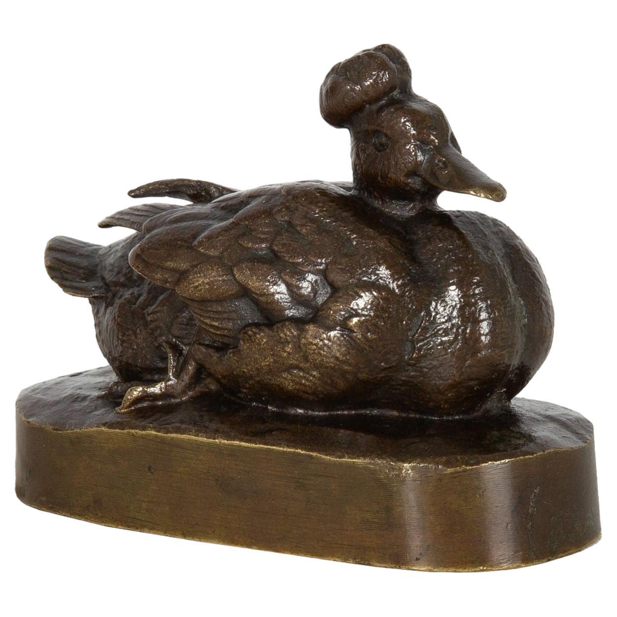 Rare French Bronze Sculpture “Crested Duck” by Henri Alfred Jacquemart For Sale