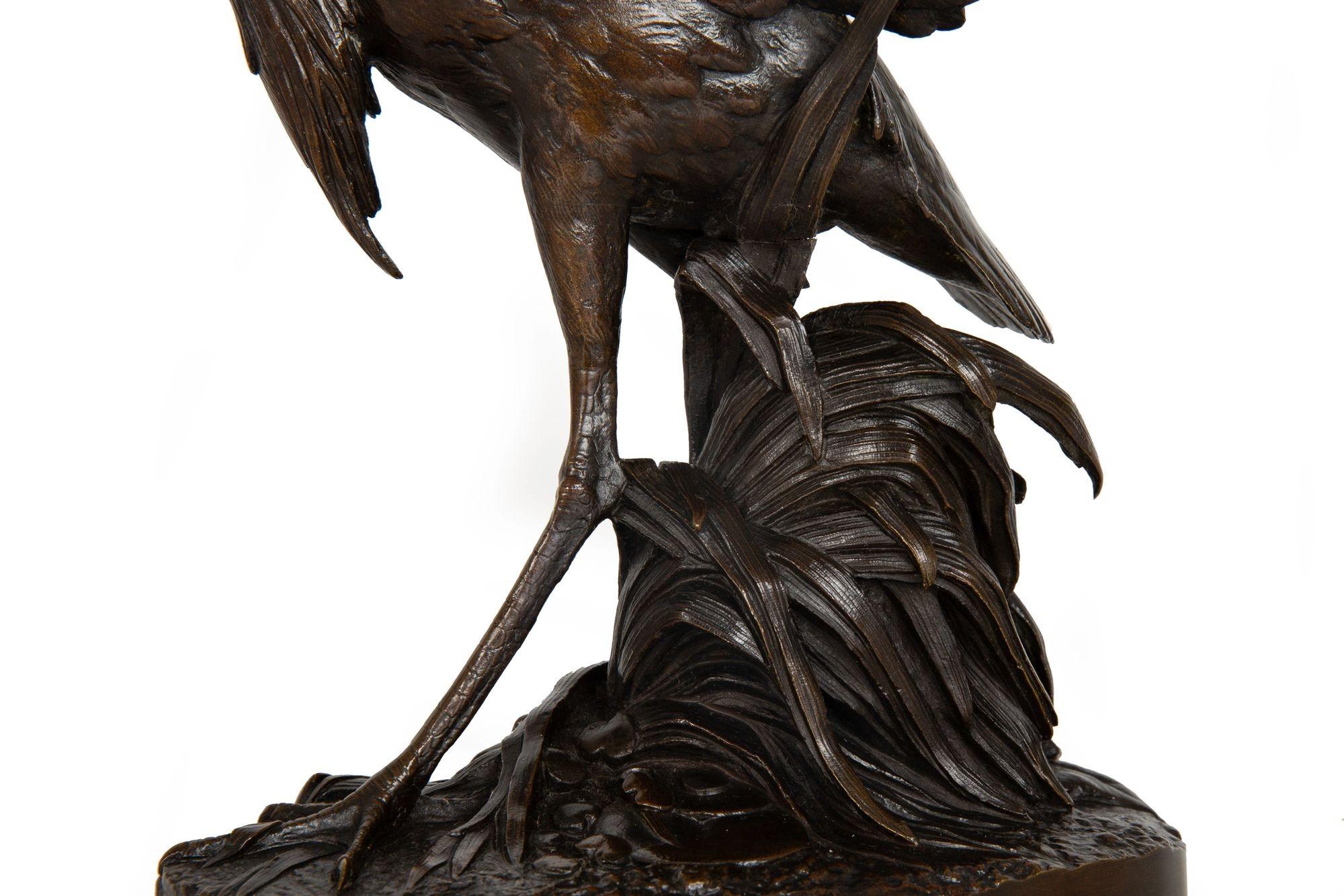 Rara scultura francese in bronzo con airone e rana di Henri Alfred Jacquemart in vendita 4