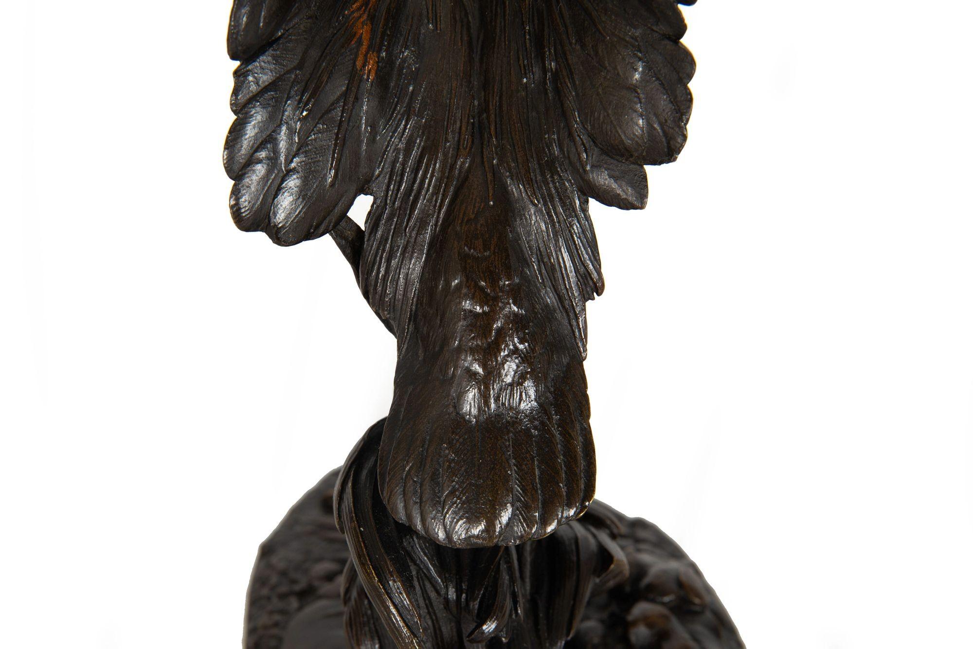 Rara scultura francese in bronzo con airone e rana di Henri Alfred Jacquemart in vendita 8