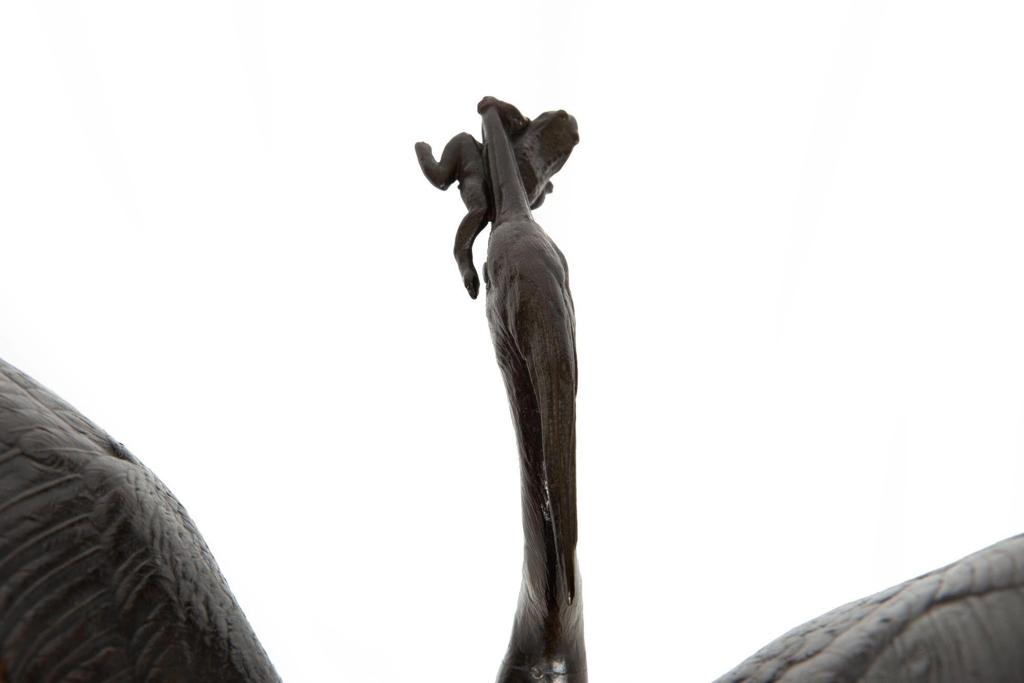 Rara scultura francese in bronzo con airone e rana di Henri Alfred Jacquemart in vendita 10