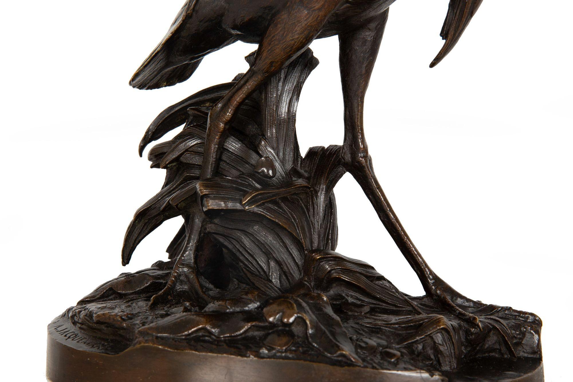 Rara scultura francese in bronzo con airone e rana di Henri Alfred Jacquemart in vendita 12
