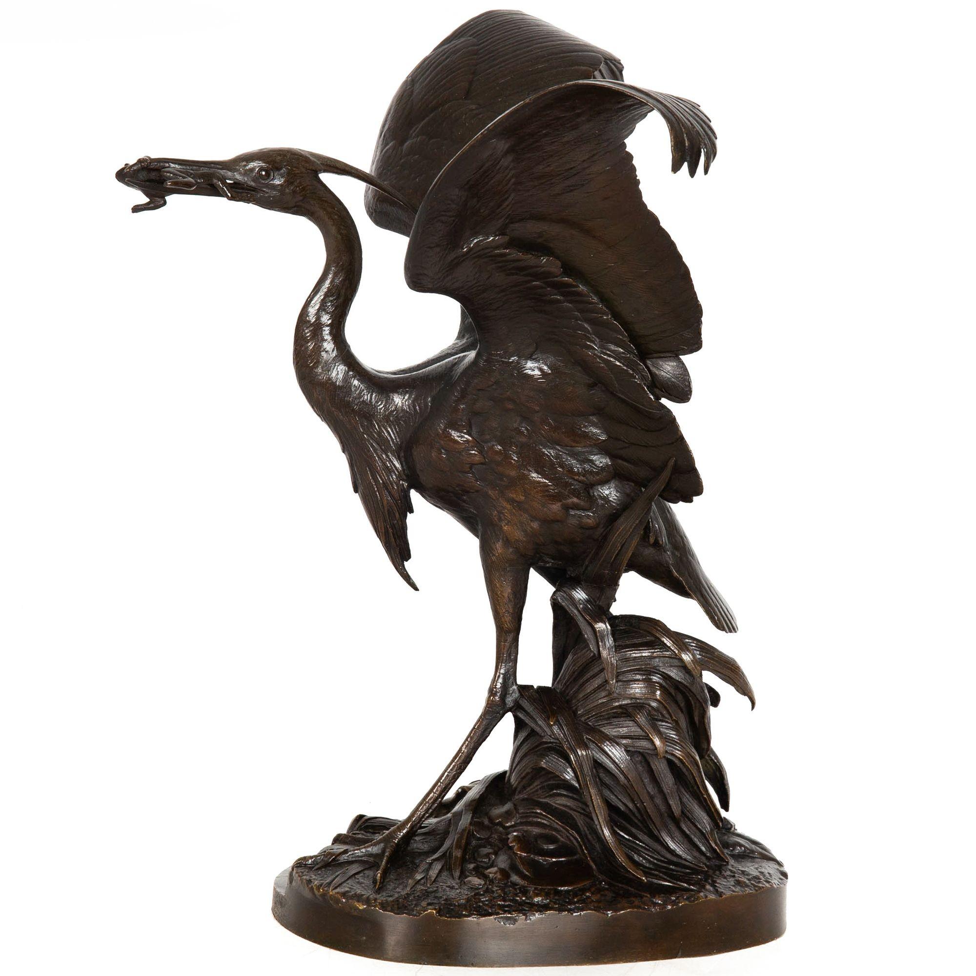 HENRI ALFRED MARIE JACQUEMART
Francese, 1824-1896

L'airone che divora una rana (Le héron pêcheur)

Bronzo patinato, firmato alla base 