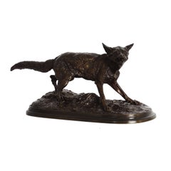 Rare sculpture française en bronze de renard cabré « Panting Fox » de Pierre Jules Mene, vers 1870