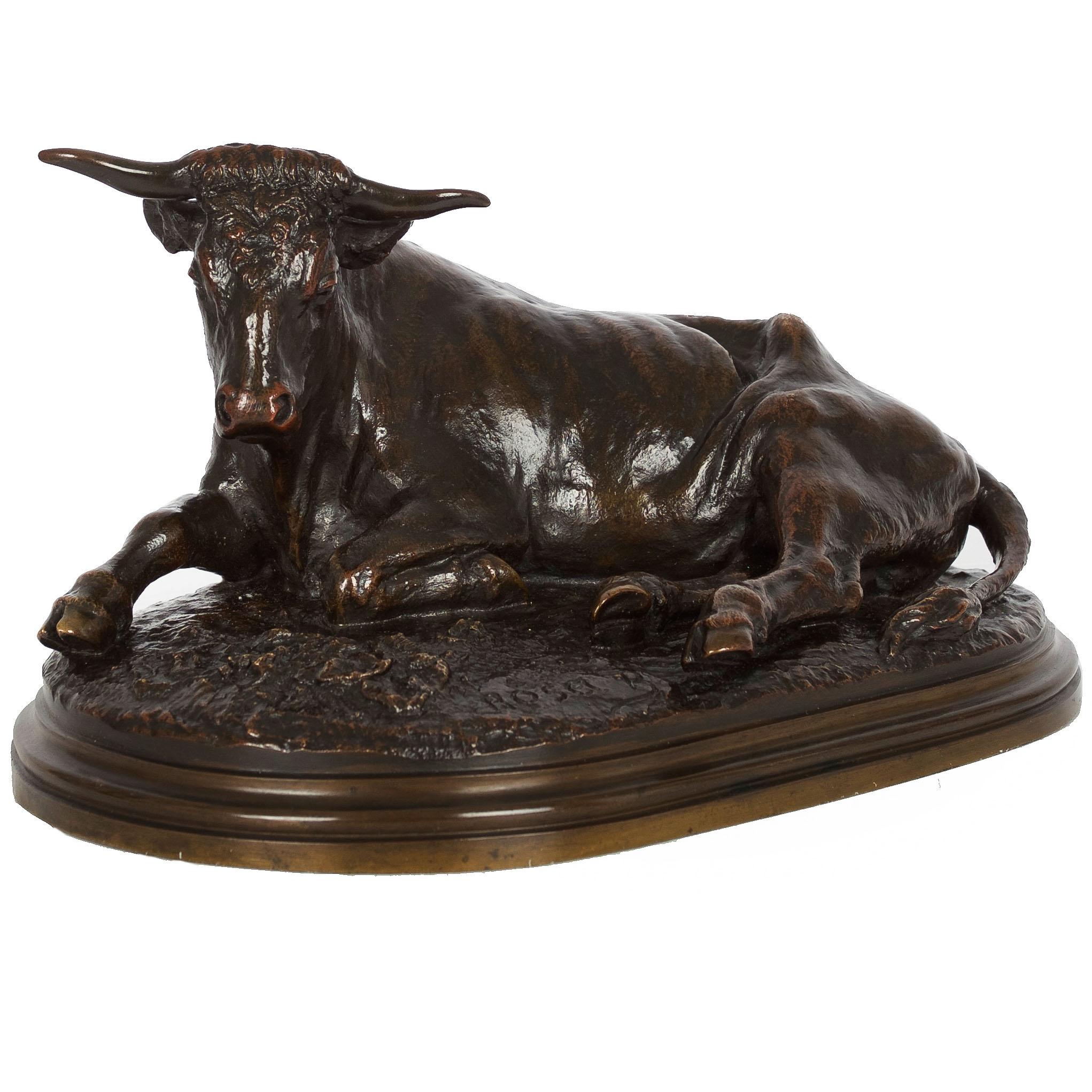 The original model for Boeuf Couché by Rosa Bonheur was conceived in 1846 as a study for her first major painting Le Boeufs du Cantal and was also executed in charcoal on paper the same year. An identical example of this model is held in the