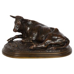 Rare French Bronze Sculpture of "Resting Bull" by Rosa Bonheur