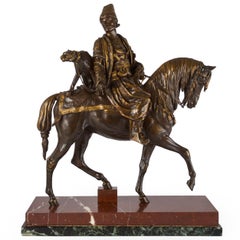 Rare French Bronze Sculpture "Persian Hunter with Cheetah" by Alfred Dubucand