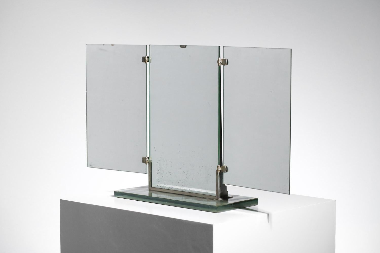 rare French Brot glass triptych mirror from the 40's / 50's art déco modernist For Sale 5