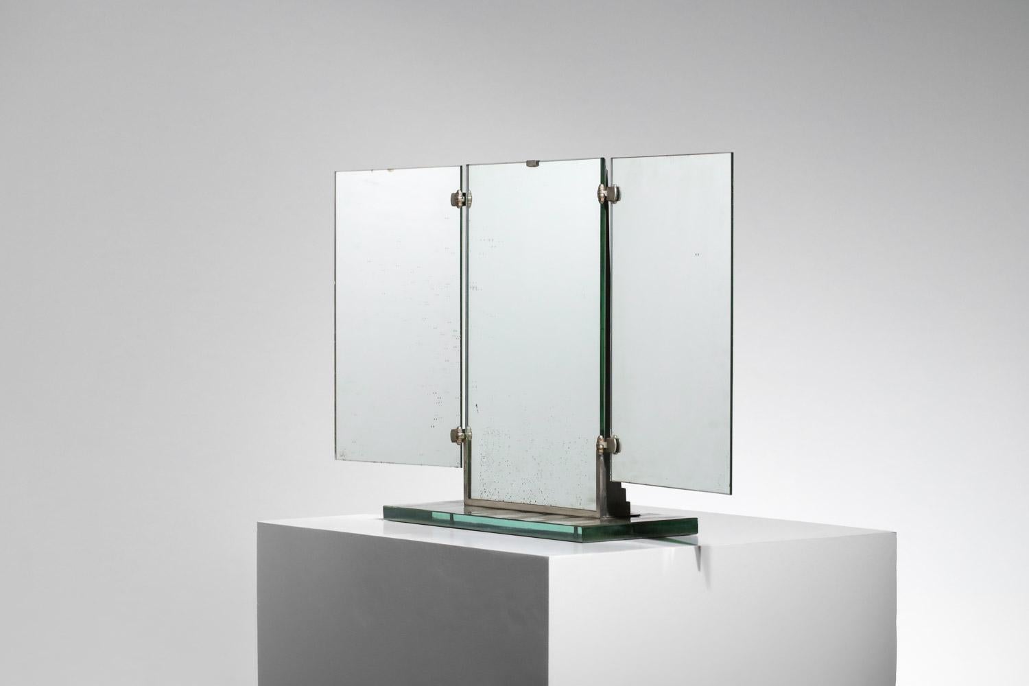 Art déco rare miroir triptyque en verre Brot des années 40/50 art déco moderniste en vente