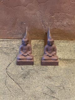 Rare French 'Buddha' Andirons, Fire dogs, 19th Century