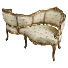 Seltene französische geschnitzte vergoldete Tete aus Nussbaumholz, Tete Gossip Settee, um 1890