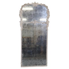 Seltene Französisch geschnitzt gekalkte Buche Holz Französisch Louis XV Eglomise Silber Blatt Spiegel