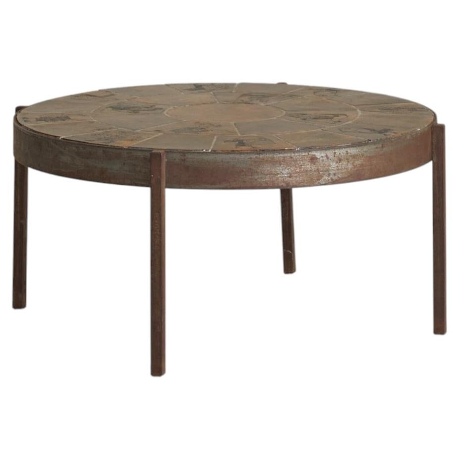 Rare French Ceramic + Iron Coffee Table by Jacques Blin, 1960s