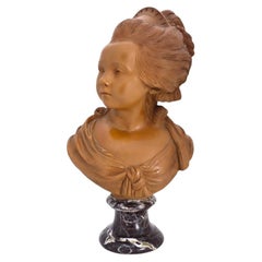 Rare French Classical Terra Cotta Bust Of Young Marie Antoinette c1890