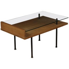 Rare French Coffee Table with Glass Top, circa 1960