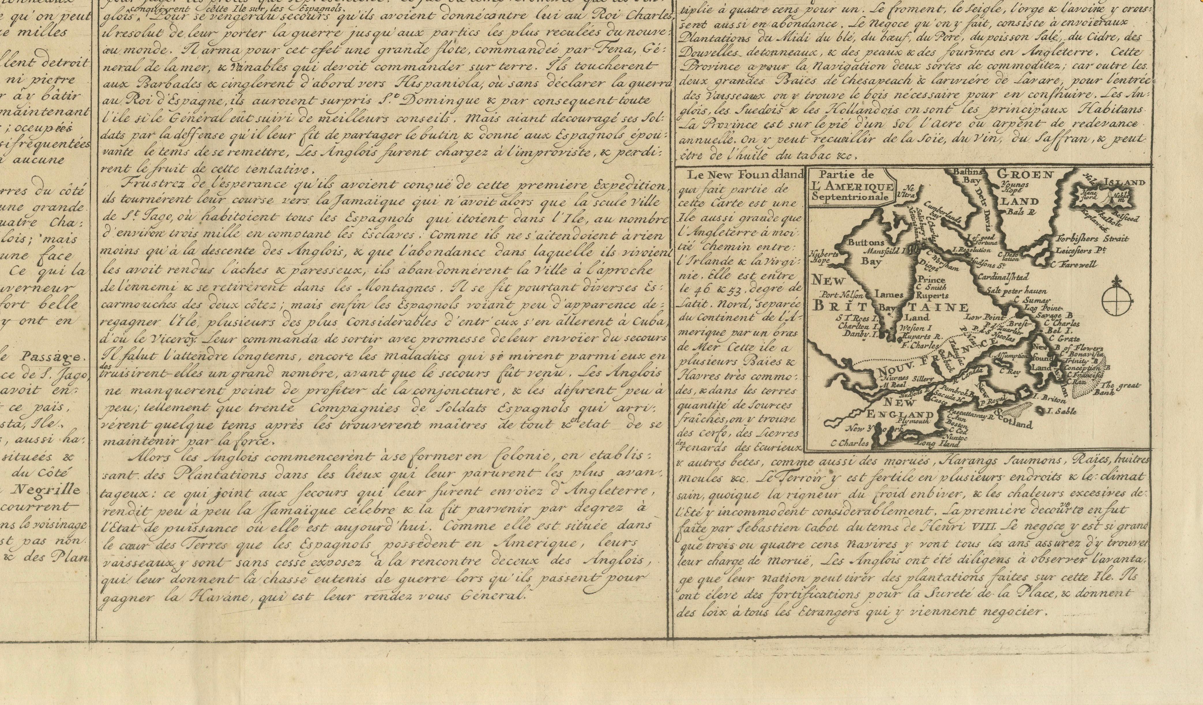 Rare French Colonial America Map, Jamaica Barbados Carolina, c.1719