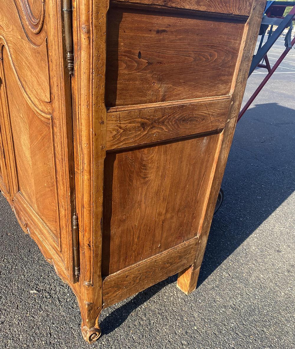 Rare French Country Louis XV Carved Chestnut Armoire with Flowers 11