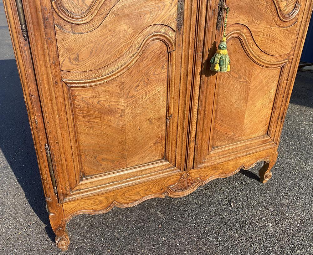 Rare French Country Louis XV Carved Chestnut Armoire with Flowers 12